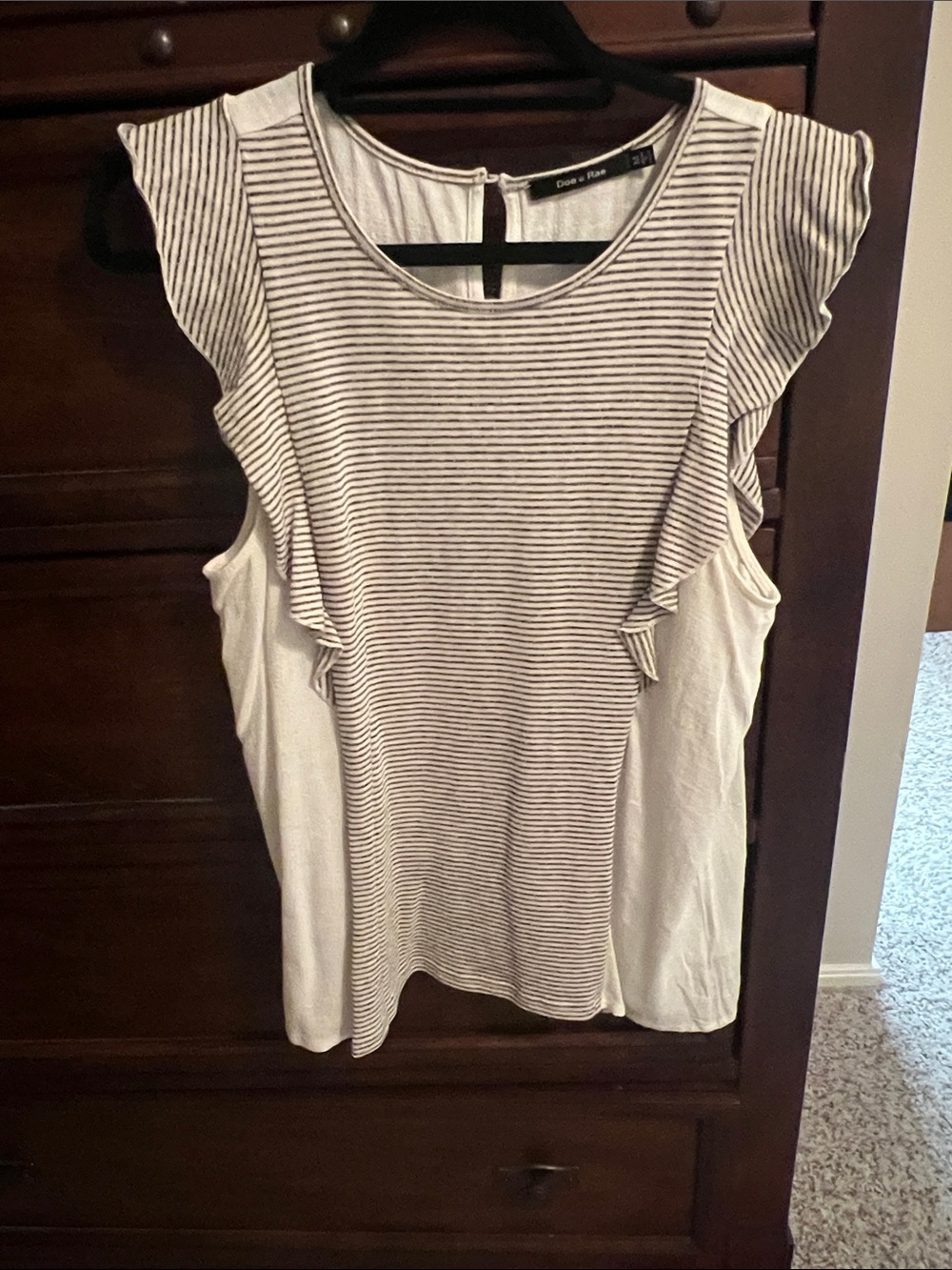 Striped Ruffle Sleeve Tank Top - Black & White